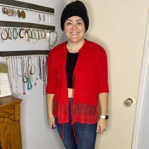 Umgee Red Cardigan with Ties in Front